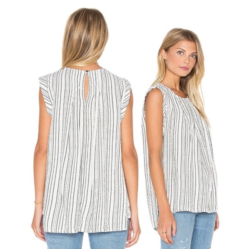 Michael Stars White Sleeveless Striped Blouse